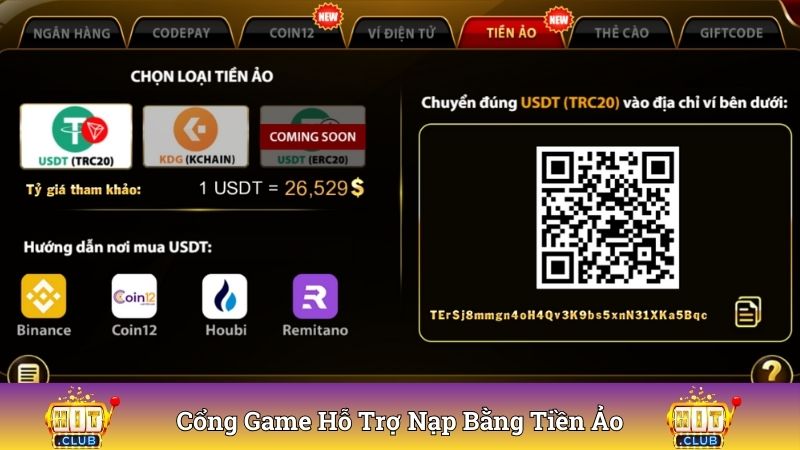 Cổng game hỗ trợ hội viên nạp bằng tiền ảo nhanh đơn giản