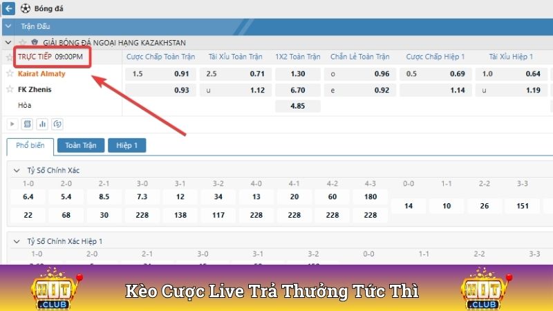 Kèo cược live trả thưởng tức thì