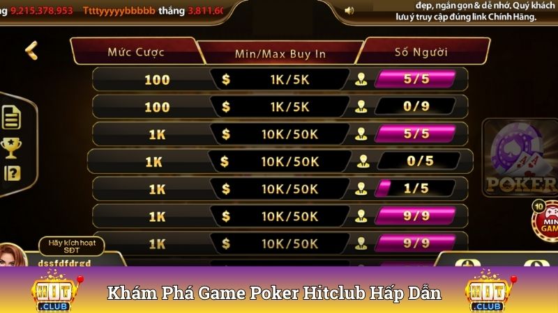 Khám phá trò chơi Poker Hitclub đầy hấp dẫn đang chờ đón