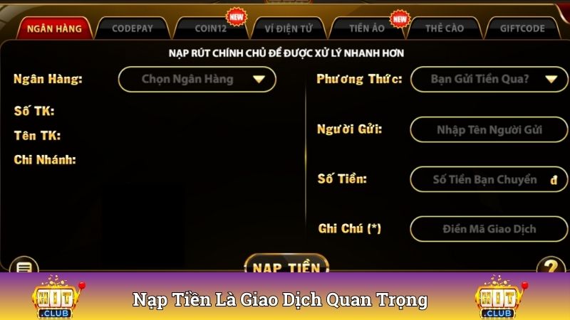 Nạp tiền là giao dịch quan trọng dân cược cần hoàn thành