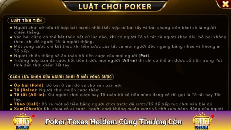 Poker Texas Holdem mang đến tiền thưởng lớn