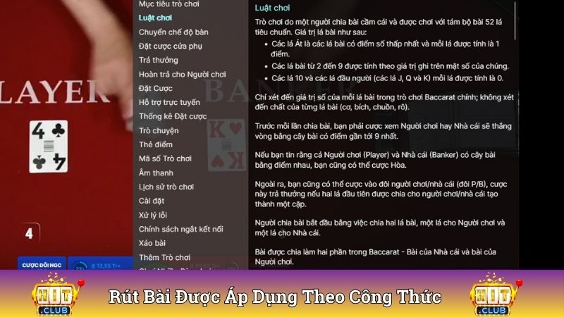 Quy luật rút bài được áp dụng theo công thức