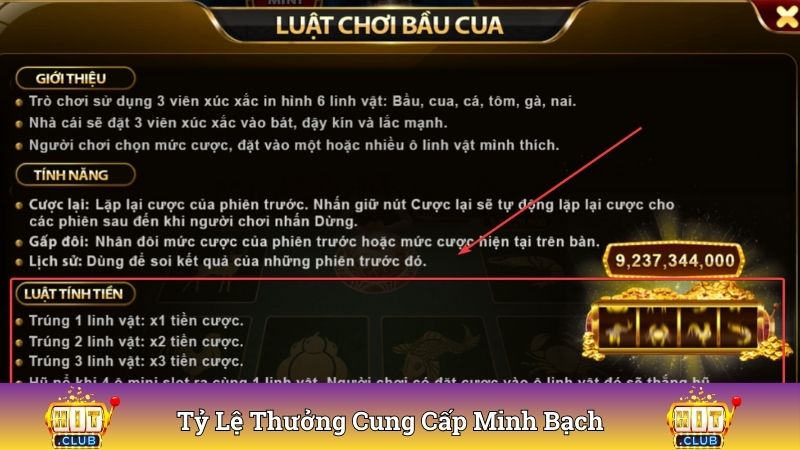 Tỷ lệ thưởng hệ thống cung cấp minh bạch
